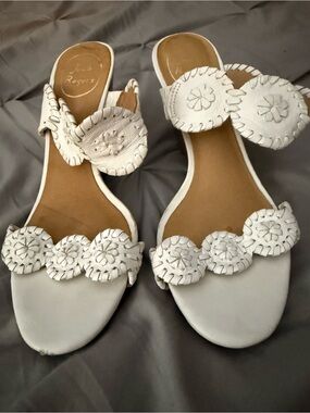 Jack Rogers White Leather Ornament Slide Sandals